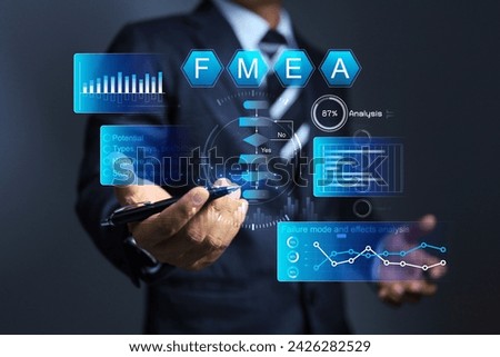 Businessman working with FMEA or failure mode and effect analysis to analyze cause of problem and find way to reduce and improve work process to better, raising production levels and reducing waste Royalty-Free Stock Photo #2426282529