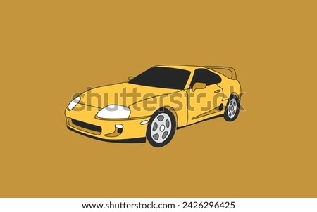 Illustration car in retro style, yellow background, wallpaper. y2k style auto 
