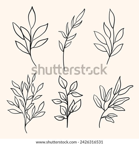Set of leaves elements. Illustration style doodle and line art Royalty-Free Stock Photo #2426316531