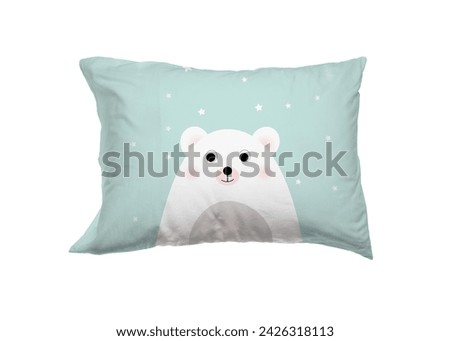 Soft pillow with printed cute bear isolated on white