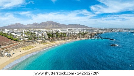 Landscape with Playa Blanca and Dorada beach, Lanzarote, Canary Islands, Spain Royalty-Free Stock Photo #2426327289