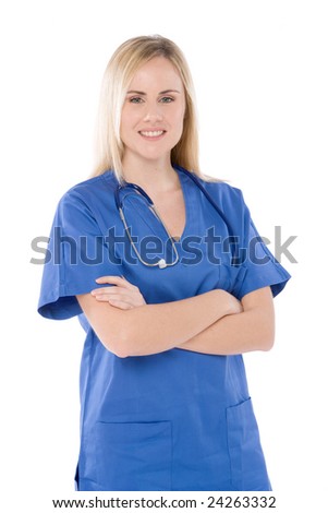 studio shot of a nurse isolated on white with crossed arms