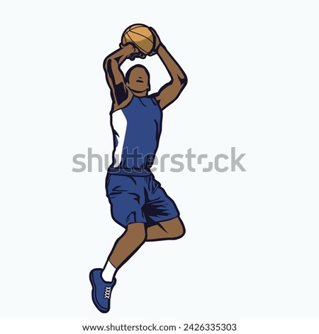 Flat Vector Basketball Player Design for T-Shirt, Mockup, Clip Art, Sticker, Logo, and Mascot