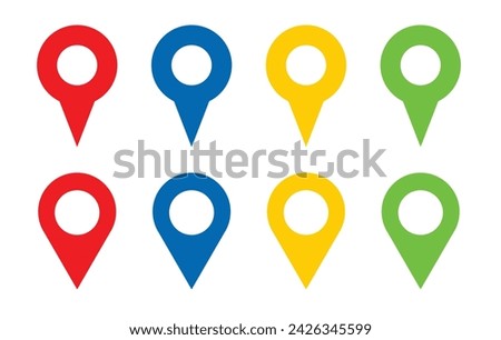 Map location pin icon collection in various color vector image on white background. Map pin icon set. Transport images pins in various color, markers on a map for navigation.