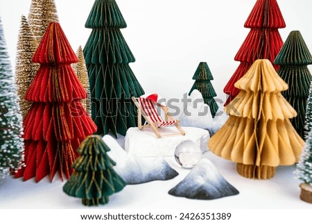 Christmas-themed desktop photo zone on a white background, side view