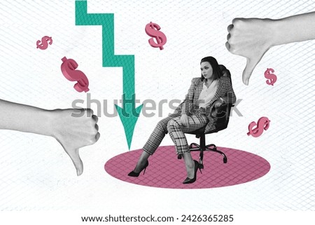 Photo collage artwork picture of stressed depressed lady having working failure feeling bullying isolated white color background Royalty-Free Stock Photo #2426365285