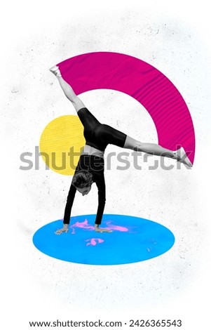 Photo cartoon comics sketch collage picture of strong carefree lady enjoying gymnastics isolated white color background