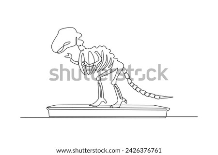 An ancient display of dinosaur bone statues. International museum day, historical museum concept, Vector museum background.