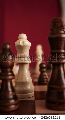 chess pieces on a wooden board in match