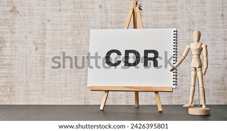 There is notebook with the word CDR. It is an abbreviation for Carbon Dioxide Removal as eye-catching image. Royalty-Free Stock Photo #2426395801