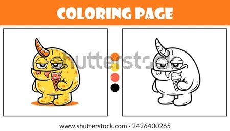 Yellow cute monster character coloring for kids vector illustration