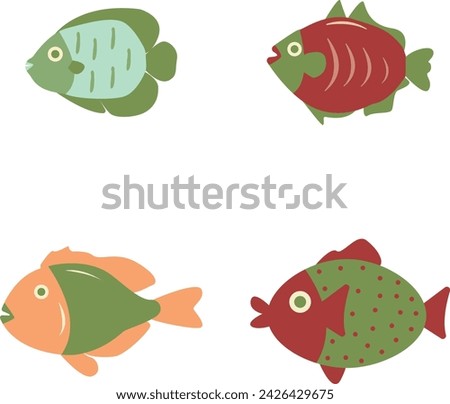 Adorable Fish Illustration. With Various Character, Flat Cartoon Design. Isolated Vector Set.