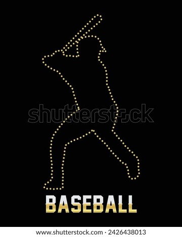 Multipurpose luxury golden color baseball player activity outline dots logo design template. Vector illustration with black background.