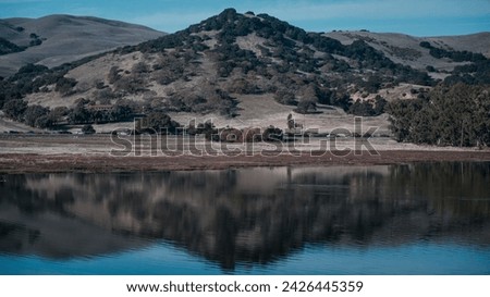 Lake view in Coronado Mountain Region from Train Window View, Amtrak train line - California Zephyr, 2023