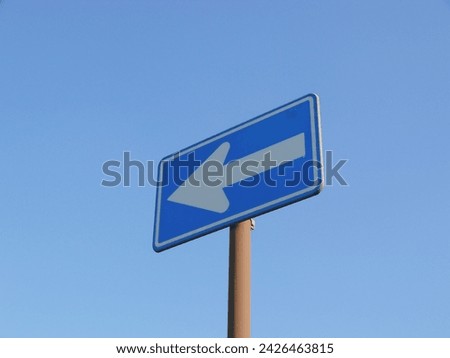 A Japanese traffic sign.
A blue background with white arrow indicates that this road is a one-way street.