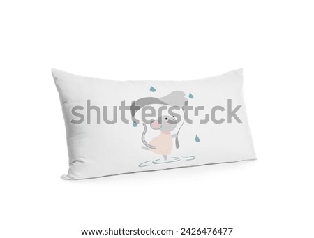 Soft pillow with printed cute mouse isolated on white