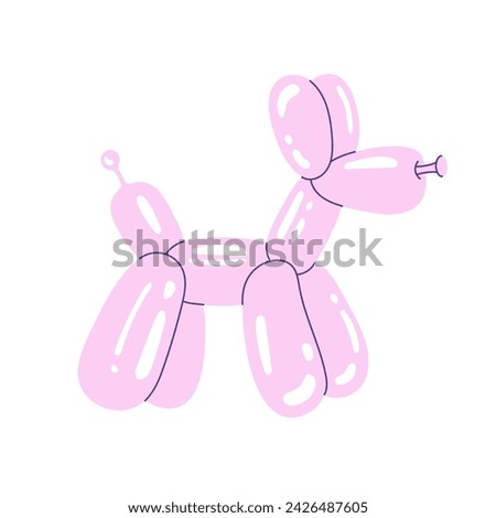 Balloon Dog. Cute Puppy from Balloons in Cartoon style. Pink balloon in shape of puppy. Sticker, print, design element for greeting cards, invitation cards. Vector illustration