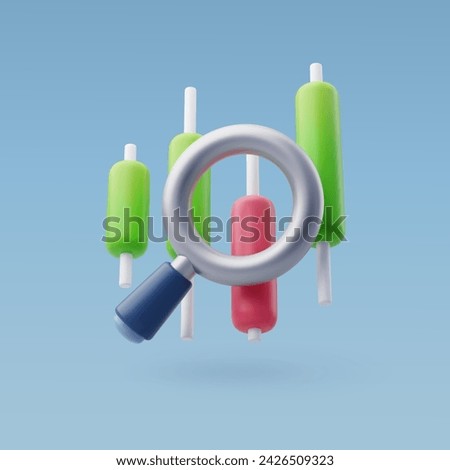 3d Vector Candle stick chart and magnifier search, Market trend analysis, Financial investment, Business and financial concept. Eps 10 Vector. Royalty-Free Stock Photo #2426509323