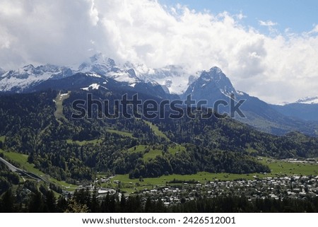 View from Kramerspitz mountain to Garmisch-Partenkirchen, Upper Bavaria, Germany Royalty-Free Stock Photo #2426512001