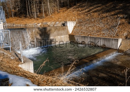 Surface water intake and stream gauging station in Beskid Mountains near village Szczawnik, Poland