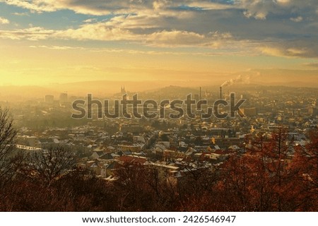 Brno city in the Czech Republic. Europe. Petrov - Cathedral of Saints Peter and Paul and Spilberk castle. Beautiful old architecture. Photography of the city landscape