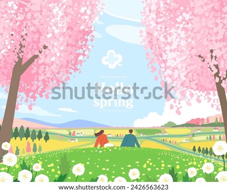 Spring template with beautiful flower. Vector illustration Royalty-Free Stock Photo #2426563623