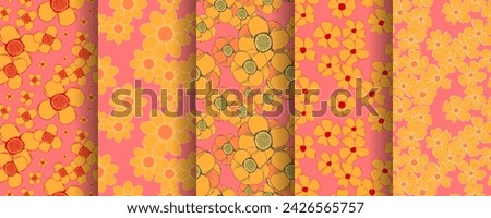 orange flowers on pink background seamless pattern set. spring summer floral background illustration	