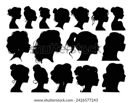 Woman head silhouette, face profile, vignette. Hand drawn vector illustration, isolated on white background. Design for invitation, greeting card, vintage style.