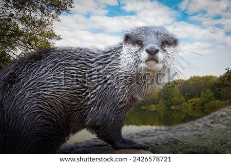 close-up of a fish otter on a calm natural lake