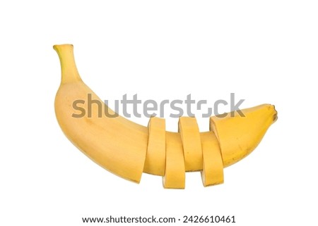 Banana cut into pieces. Isolated on white background Royalty-Free Stock Photo #2426610461