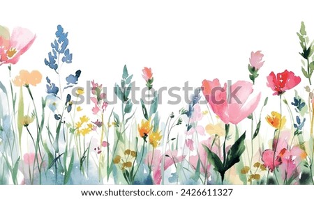 watercolor frame background spring flowers and grass