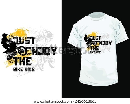 Just enjoy the bike ride t-shirt design template, hand drawing of man riding a  motorcycle in hill, texture is easy to remove