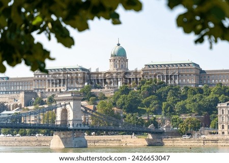 The historic Buda Castle above the Danube and the Chain Bridge in Budapest Royalty-Free Stock Photo #2426653047