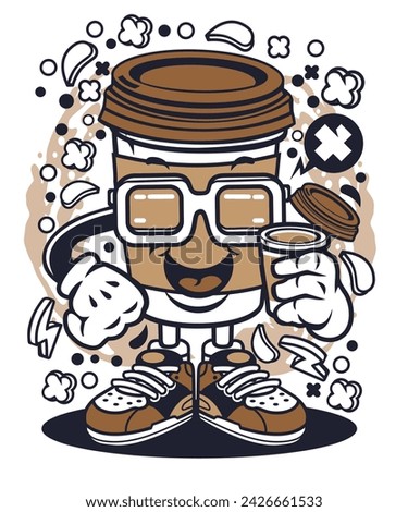 Whimsical Coffee Cup  Vector Illustration for T-Shirt Design, Mockup, Clip Art, Sticker, Logo, and Mascot