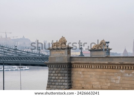 Iconic Szechenyi Chain Bridge in Budapest Hungary. Bridge on the Danube River between Buda and Pest Royalty-Free Stock Photo #2426663241