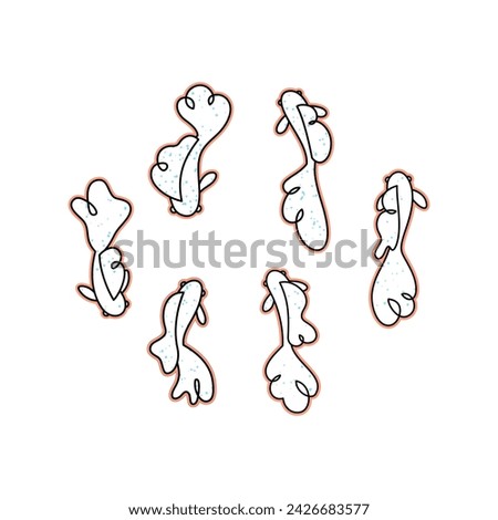 Set of gold fishes on white, line art illustration