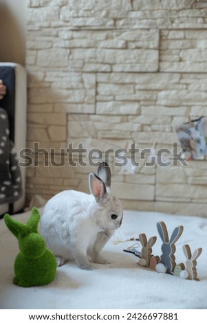 white grey Easter bunny on a light background