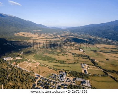 Amazing Aerial view of Razlog Valley near town of Bansko, Bulgaria
