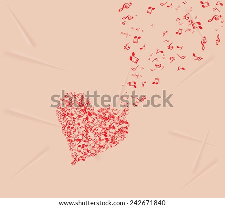hearts shape out of music flies romantic background