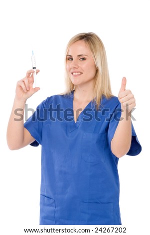 nurse prepare syringe for injection,making the ok sign