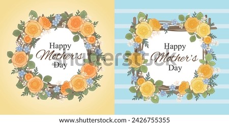 Happy Mother's Day card design with yellow rose wreath frame