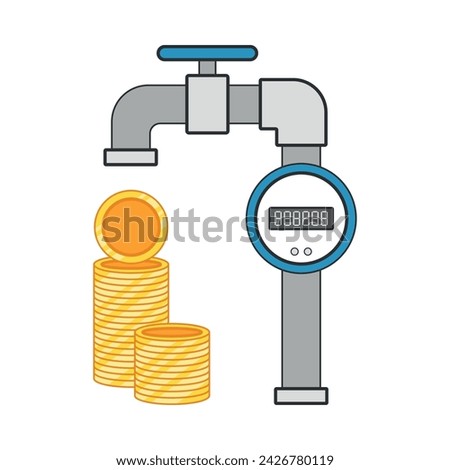 Saving cold water meter, money saved. Colored flat clip art.