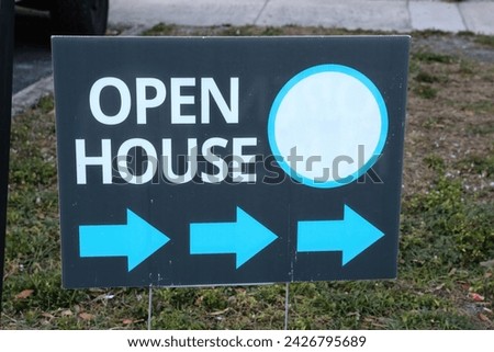 Open House Sign with Blue Directional Arrows