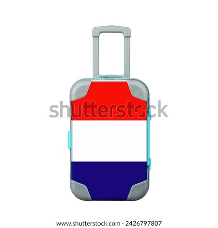 Travel suitcase in the colors of the France flag. Isolated on a white background. Trips. Design