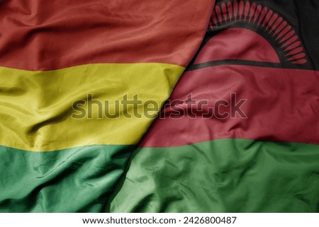 big waving national colorful flag of malawi and national flag of bolivia . macro