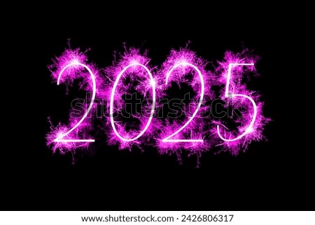 Happy new year 2025 on black background pink firework