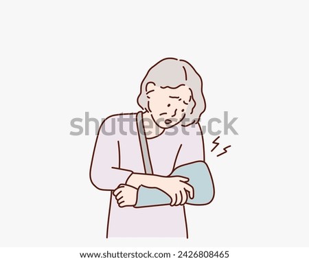  old woman with broken hand. Hand drawn style vector design illustrations. Royalty-Free Stock Photo #2426808465