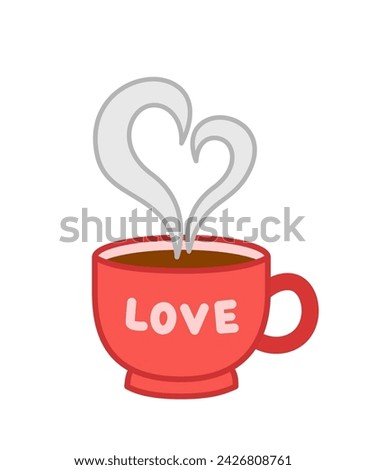 Romance cup of coffee with smoke in form of heart. Cartoon, vector eps 10