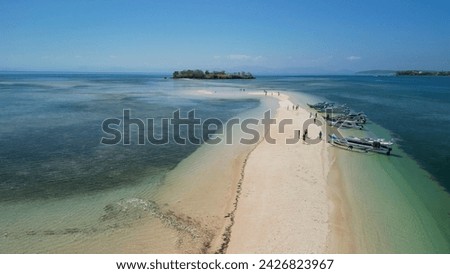 Aerial view of Gili Kere sand tongue in Lombok, Indonesia.
