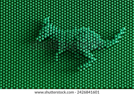 Physical pixel art - kangaroo. Lots of green pixel details.  Symbolic abstract background or backdrop. Optical illusion. Photo. Close-up
